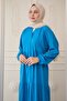 Casual Buttoned Eyebrow Cobalt Blue Dress - 3