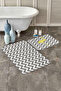 Zigzag Patterned Gray White and Yellow Flamingo Detailed Set of 2 Non-Slip Base Bathroom Mats - 2