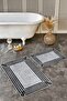 Black - Gray Framed Motif Woven Carpet on the Floor Geometric Classic 2-Piece Bathroom & Kitchen Mat Set - 3