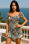 Women's Zebra Print Black and White Short Sleeve Summer Dress – Comfortable Casual Mini Dress - 5