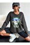 Hiking Club 1990 Sweatshirt - Smoke Printed Oversize Crew Neck