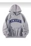 Unisex Oversize Michigan Printed Hooded Sweatshirt