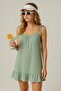 Muslin Strap Ruffle Beach Dress S-M Nile Green - 2