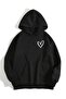 Minimal Heart Sweatshirt - Black Printed Oversize Hoodie
