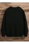 Paris-Vertical-Double-Line-Printed Crew Neck Black Sweatshirt - Oversize Unisex Thick Winter Sweatshirt - 2