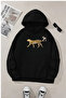 Unisex Black Hooded Sweatshirt – Leopard Printed, Thick Fabric with Hood
