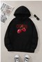 Unisex Black Hooded Sweatshirt – Cherries Printed, Thick Fabric with Hood