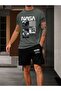 Black Shorts Smoked T-Shirt Set NASA Printed Oversize Unisex