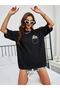 Pocket Detail Printed T-Shirt - Black Oversize Crew Neck Short Sleeve - 4