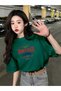 Vintage College T-Shirt - Green Printed Oversize Crew Neck Short Sleeve