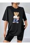 Colorful Bear Single Jersey T-Shirt - Black Printed Oversize Crew Neck Short Sleeve T-Shirt
