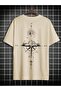 Compass Single Jersey T-Shirt - Beige Printed Oversize Crew Neck Short Sleeve T-Shirt - 3