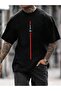 Vertical Lettering Single Jersey T-Shirt - Black Printed Oversize Crew Neck Short Sleeve T-Shirt