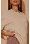 Plain Single Jersey T-Shirt - Beige Oversize Crew Neck Short Sleeve T-Shirt - 4