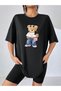 Colorful Bear Single Jersey T-Shirt - Black Printed Oversize Crew Neck Short Sleeve T-Shirt - 4