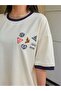 Uncool Beige Body Navy Blue Piping T-Shirt - Oversize Crew Neck Short Sleeve T-Shirt - 4