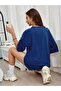 Pocket Detail Printed T-Shirt - Sax Blue Oversize Crew Neck Short Sleeve - 2