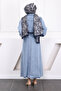 Blue Waist Elastic Pocket Denim Dress - 4
