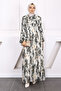 Green Belted Patterned Shirred Chiffon Dress - 2
