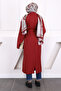 Burgundy Double Breasted Collar Waist Belted Modal Trench Coat - 4