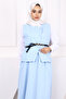 Baby Blue Belted Crepe Vest Skirt Suit - 3
