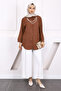 Brown Pearl Pendant Linen Shirt - 2