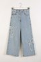 Ribbon Bow Embroidered Girls' Jeans Soft Textured Wide Leg Loose Leg Jeans - 4