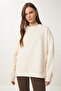Zipper Detailed Shirred Sweatshirt Cream Lub0003 - 2