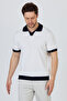 Garci̇a Men's White-Navy Blue Cotton Blended Capuchin Collar Slim Fit Polo Neck Knitwear T-Shirt - 4