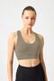 Khaki Supported Back Detailed Covered Sports Bra Strappy Back - 2