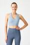 Blue Gray Padded Back Detailed Covered Sports Bra Strappy Back - 4