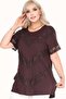 V-Block Asymmetrical Round Neck Flowy Flowy Casual Fit Short Sleeve Blouse with Lace Skirt Slit - 3