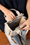 Women's White Medium Size Linen Hand and Shoulder Bag 236072Mh - 6