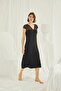 Women's Black Lace Collar Buttoned Nightdress 18406 - 3