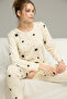 Ecru Star Pattern Cotton Crew Neck Knitted Pajamas Suit25241151 - 2