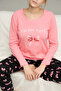 Salmon Ribbon Pattern Cotton Crew Neck Knitted Pajamas Suit25241132 - 2