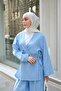 Women's Waist Tie Detail Double Suit Blue - 2