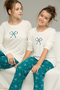 Ecru Ribbon Pattern Cotton Crew Neck Knitted Pajamas Suit25241159