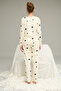Ecru Star Pattern Cotton Crew Neck Knitted Pajamas Suit25241151 - 3