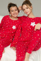 Red Star Pattern Cotton Crew Neck Knitted Pajamas Suit25241120