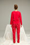 Red Ribbon Print Cotton Crew Neck Knitted Pajamas Suit25241155 - 3
