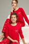 Red Ribbon Print Cotton Crew Neck Knitted Pajamas Suit25241155
