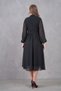 Women's Stand Collar Black Lined Chiffon Fabric Tulle Design Long Sleeve Pleated Midi Dress 094 - 3