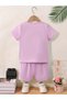 Girl's Floral Kuromi Printed T-Shirt Shorts Bottom Top Children's Set - 2