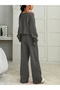 Women's Plain Off Shoulder Crop Sweatshirt Sweatpants Double Set - 3