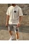 Summer Paris Football Printed Crew Neck T-shirt Shorts Set