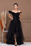 Organza Fabric Layered Evening Dress - Black
