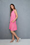 Women's Pink Flower Patterned Cycling Collar Skirt Ruffle Wrap Dress - 6
