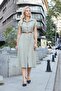 Women's Twill Modal Collar Off-Shoulder Double Sleeve Midi Length Knee-Length Dress (Leather Belt Included)-Light Hak - 3