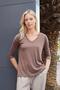 Women's Quality Modal Stretchy Fabric V-Neck Off-Shoulder Capri Three-Quarter Sleeve Lightweight Loose Blouse-Coffee